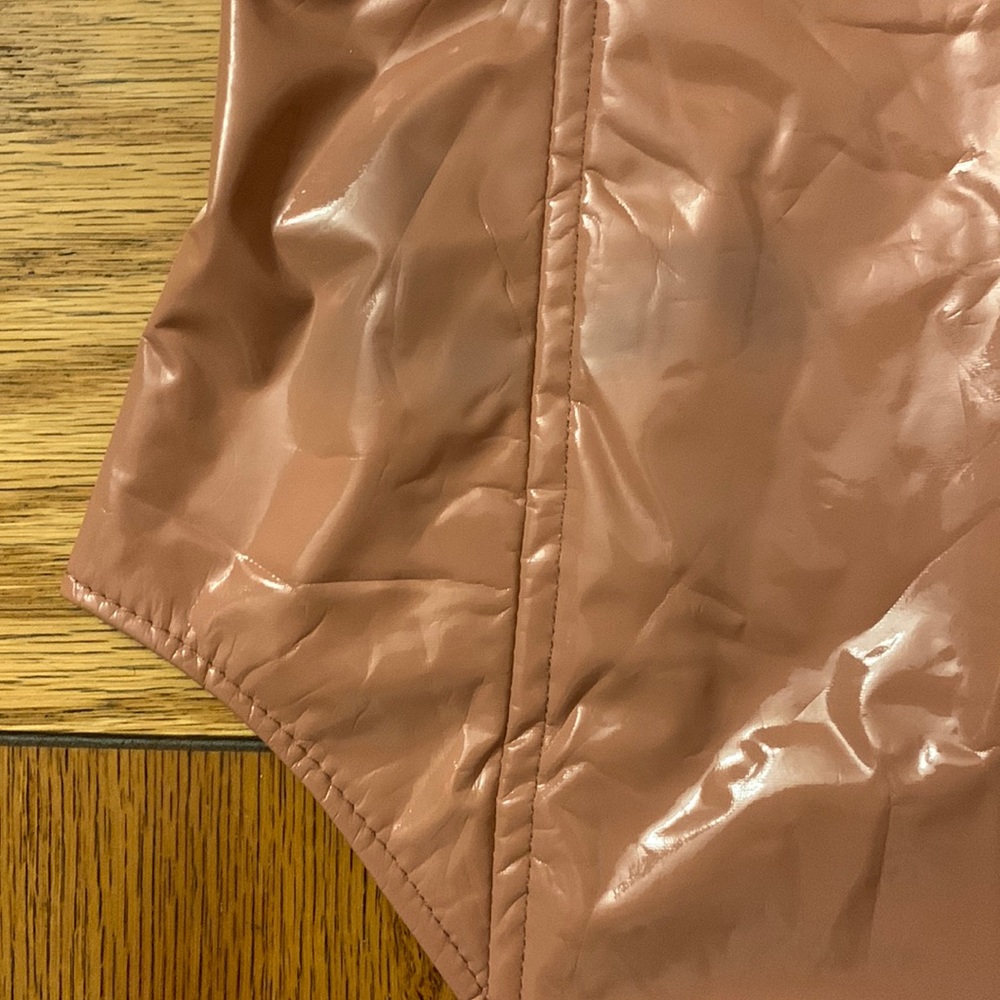 INDIE XO CANDY SHELL BROWN PU PATENT VINYL FAUX LEATHER BUSTIER BODYSUIT - Picture 3 of 16